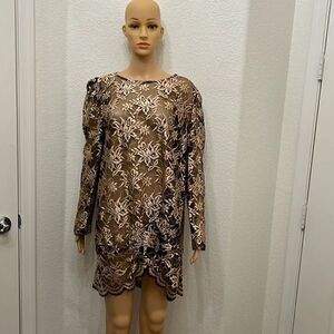 David Rose Sz 16 1/2 Top Tunic Scoop Neck Long Sleeve Floral Sheer Embroidered